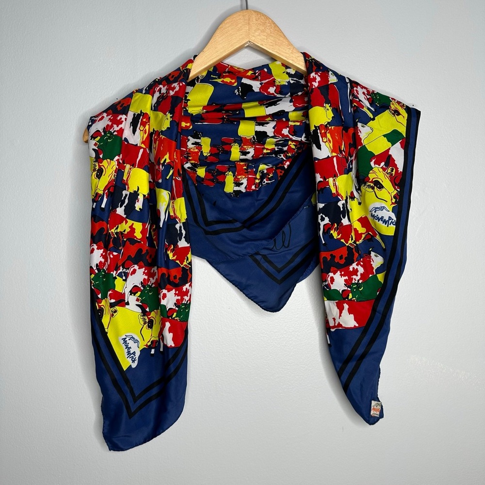 Movenpick Scarf Women OS Blue EUC Abstract Cow Print Pop Art Statement Accessory